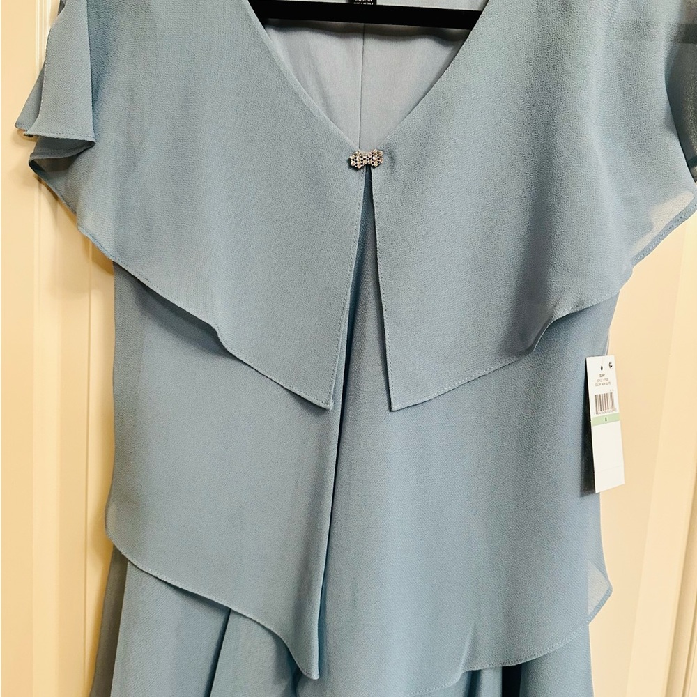 NEW SL Fashions Asymmetrical Layered Dress in Soft Grey